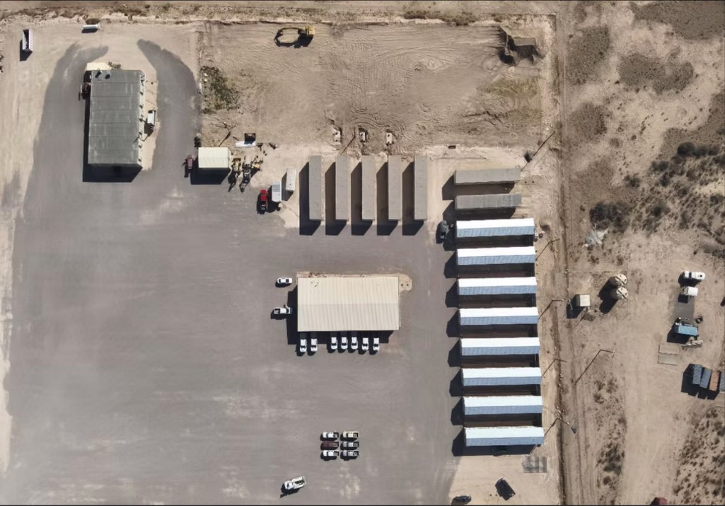 Aerial view of modular military housing camp